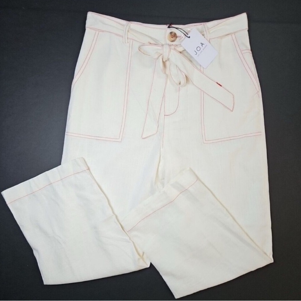 J.O.A. Linen Wide Leg Pant, White, Red Stitching, Size M, NWT!! JOA